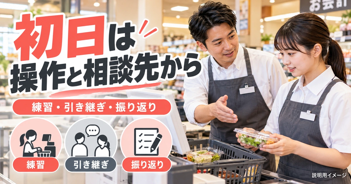 初勤務の準備と、安心して続けるための振り返りを説明する生成イメージ
