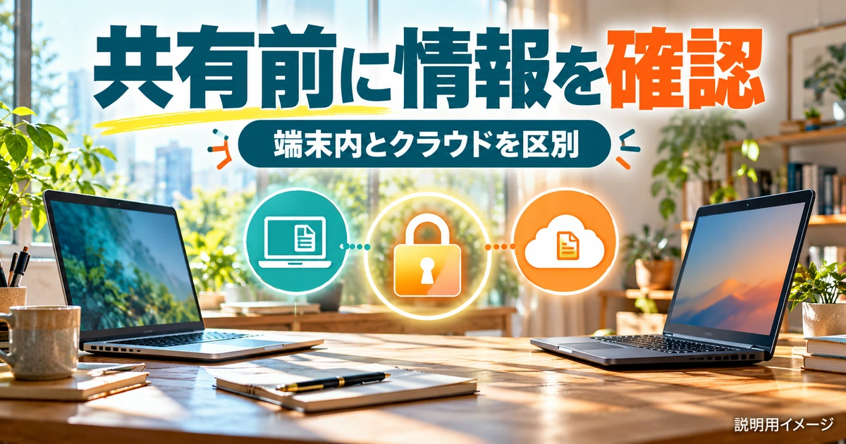 端末内とクラウドを区別して共有内容を確認する生成イメージ