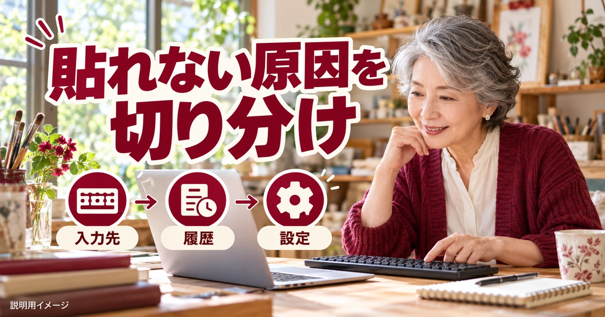 入力先・履歴・設定の順に問題を切り分ける生成イメージ