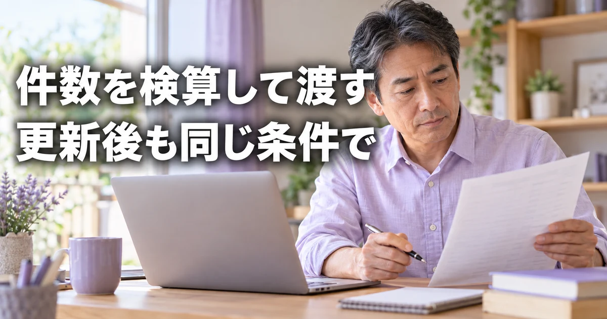 更新後の件数を検算して引き継ぐ説明用生成画像