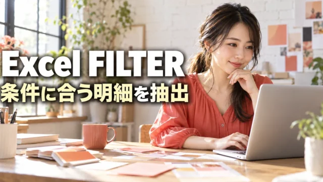 FILTERで条件に合う明細を抽出する女性の説明用生成画像