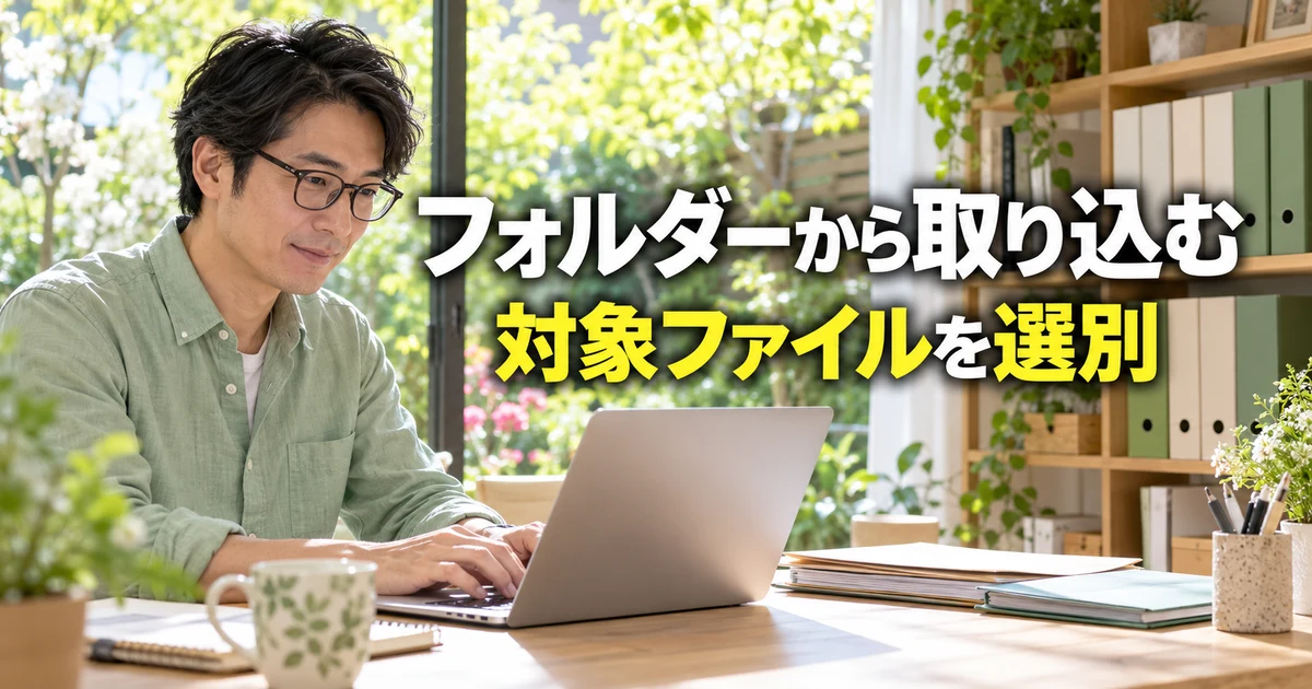 フォルダー内の対象ファイルを選んで取り込む説明用生成画像