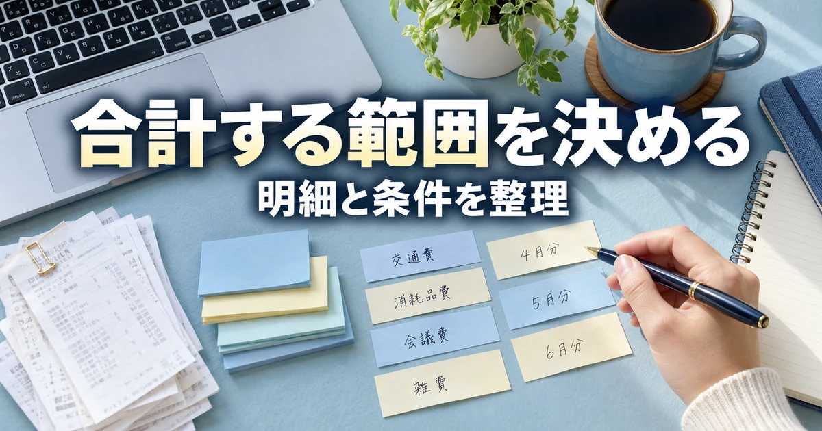 合計する範囲を決めるために明細と条件を整理する説明用生成画像