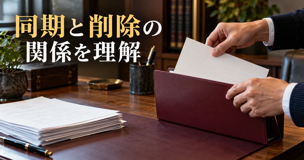 同期と削除の関係を理解の見出しと、作業中の資料とは別に紙を保管する手
