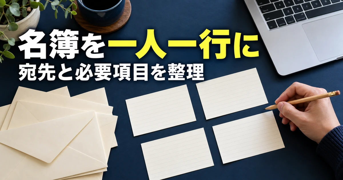 差し込み用名簿の宛先と項目を整理する説明用生成画像