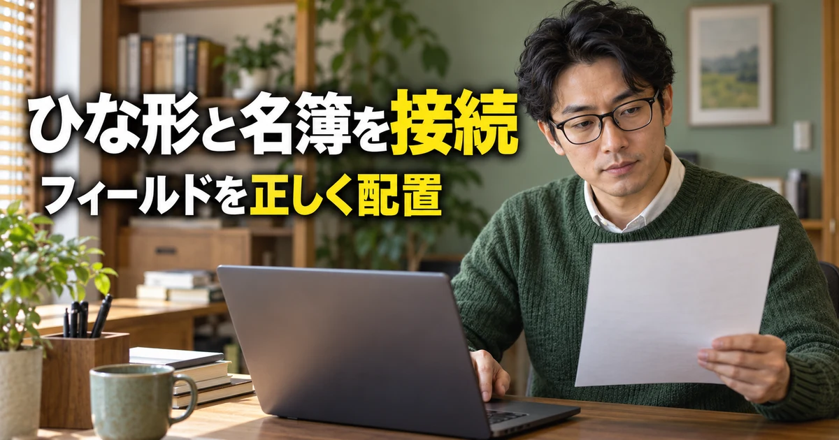 Wordのひな形とExcel名簿を接続する説明用生成画像