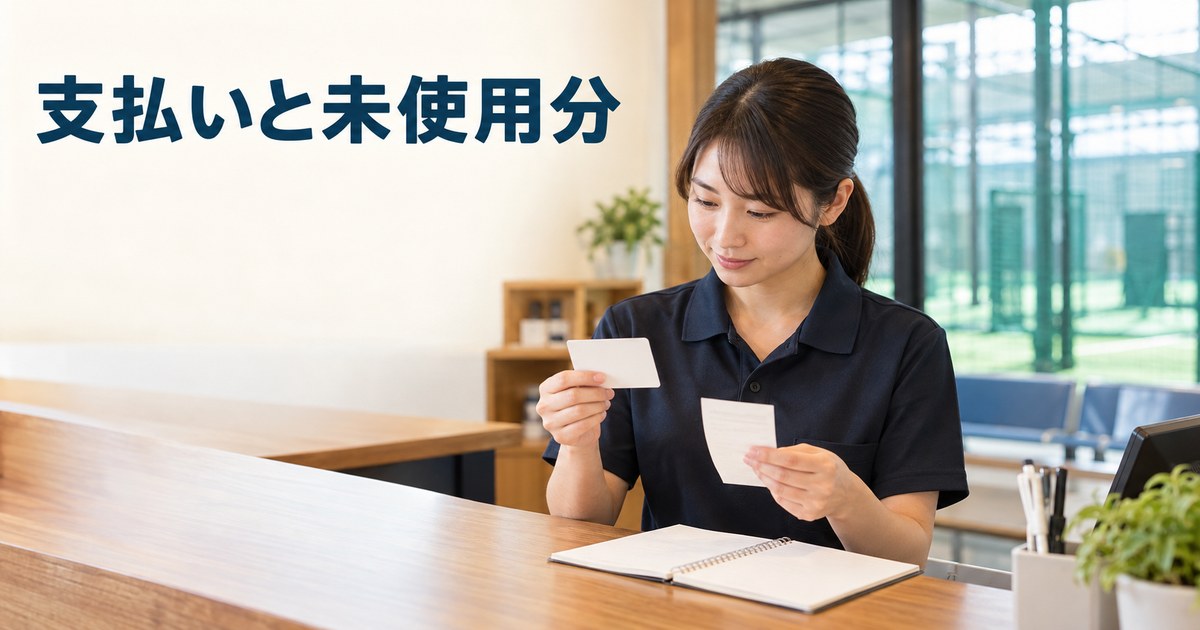 バッティング施設の支払いと未使用分の記録を確認するイメージ