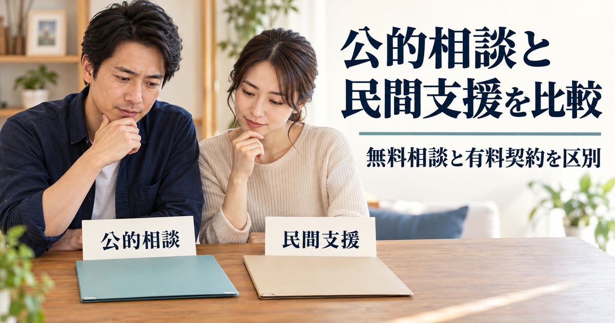 公的な無料相談と任意の有料サポートを比較する場面