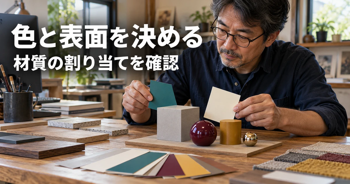 色と表面を決める(材質の割り当てを確認)の説明用生成画像
