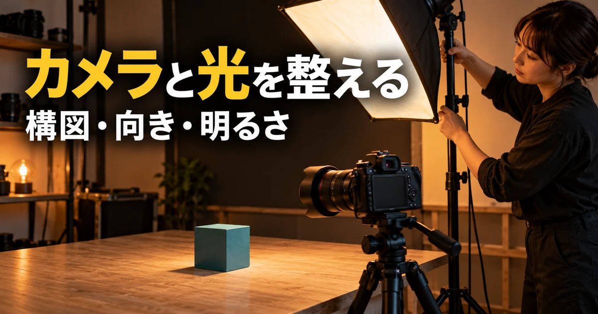 カメラと光を整える(構図・向き・明るさ)の説明用生成画像