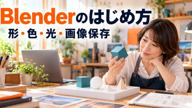 Blenderのはじめ方（形・色・光・画像保存）の説明用生成画像