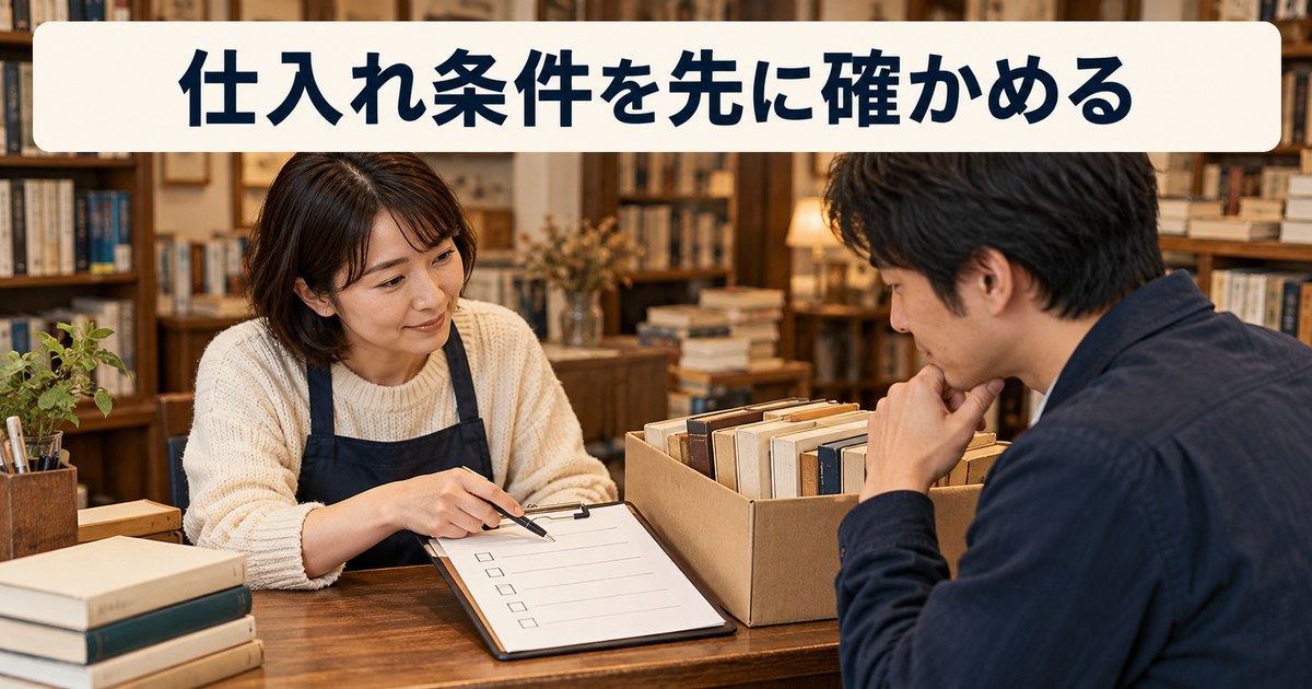 古本の受入条件と確認事項を相談する開業準備の写真調イメージ