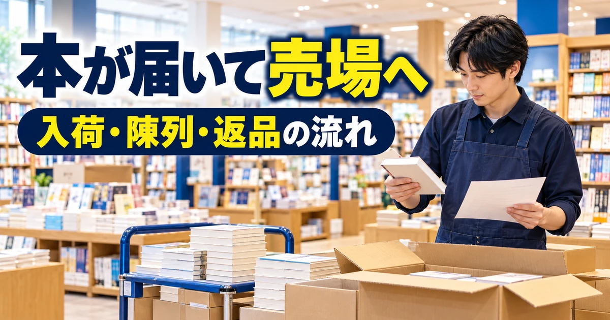 本が届いて売場へ(入荷・陳列・返品の流れ)の説明用生成画像