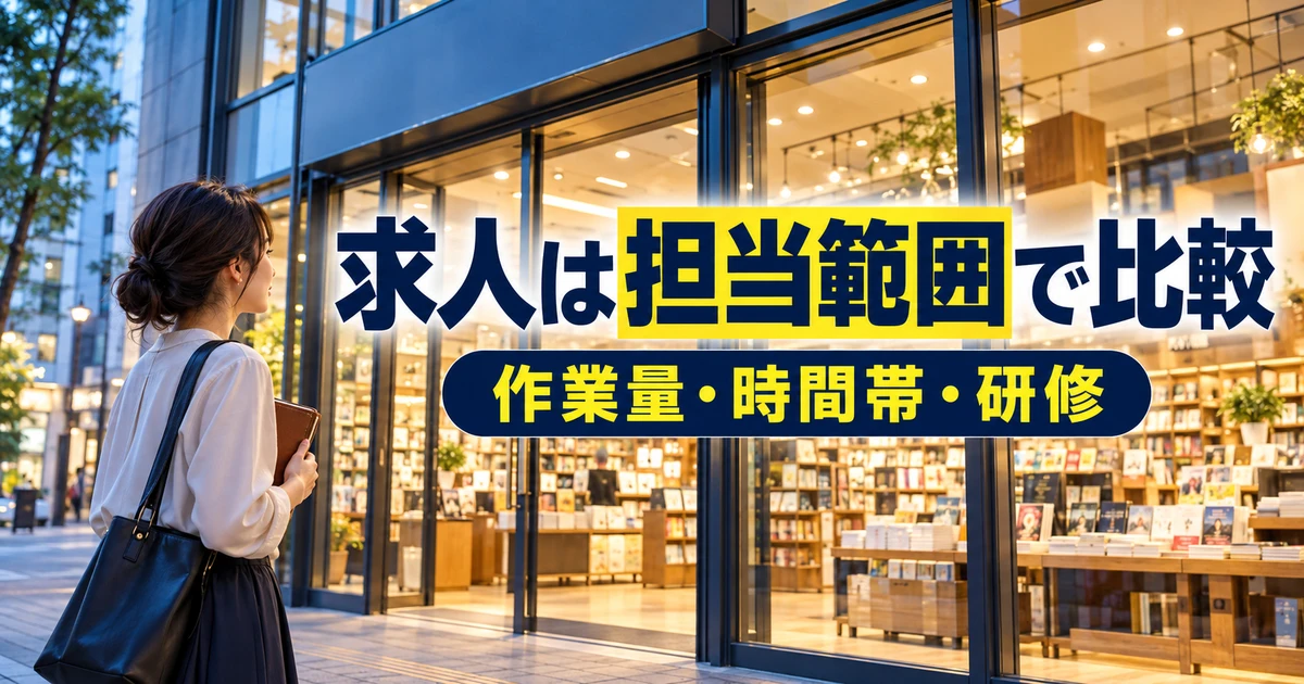 求人は担当範囲で比較(作業量・時間帯・研修)の説明用生成画像
