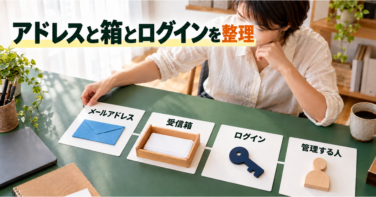 メールアドレス、受信箱、ログイン、管理する人を別々に整理する