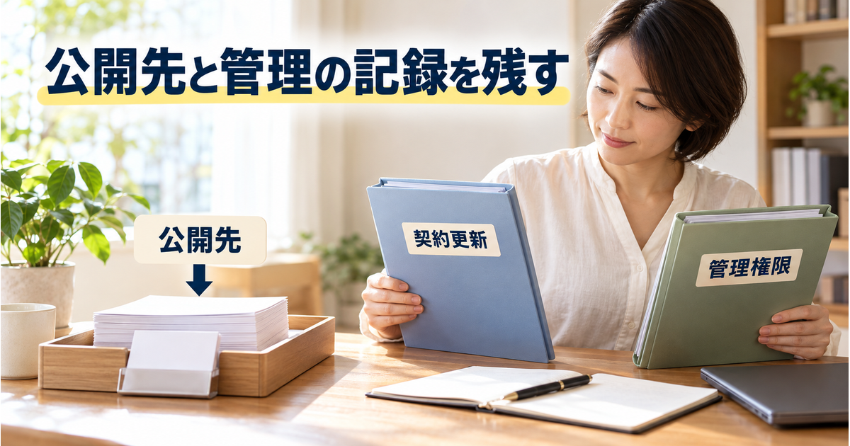 メールの公開先と契約更新、管理権限の記録を別々に残す