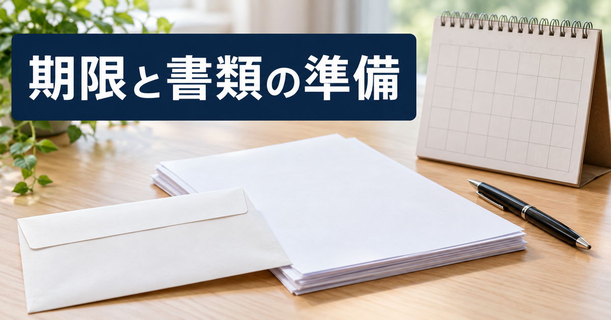 特例申請の期限と提出書類を整理するイメージ