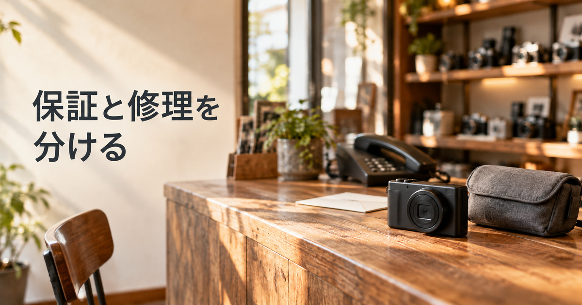 購入後の相談先を整えるカメラ専門店の受付イメージ