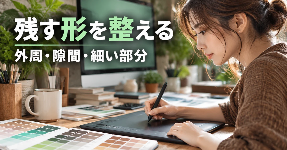 残す形を整える(外周・隙間・細い部分)の説明用生成画像