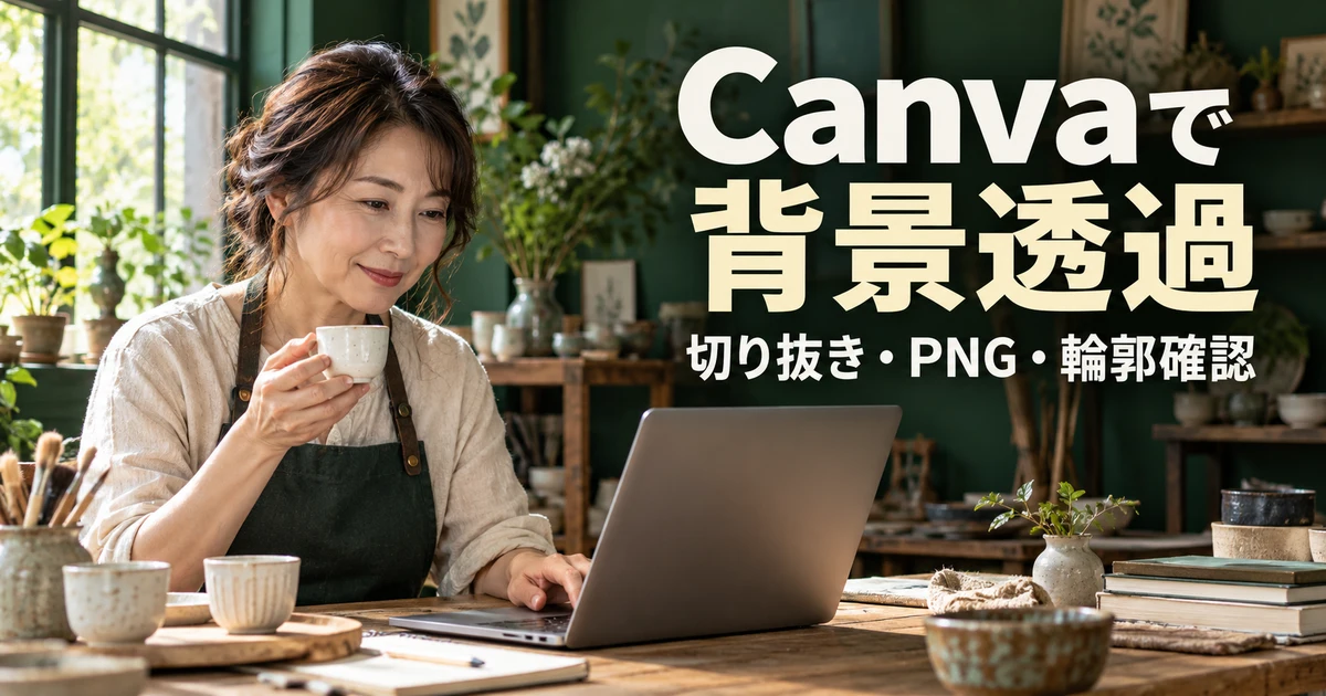 Canvaで背景透過（切り抜き・PNG・輪郭確認）の説明用生成画像
