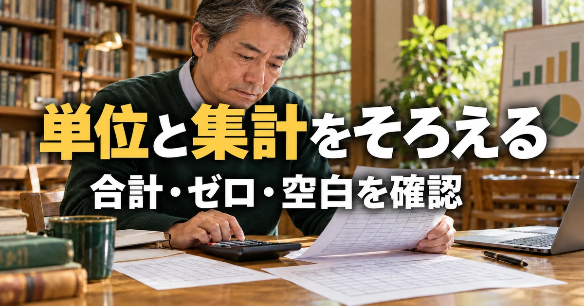 単位と集計をそろえる（合計・ゼロ・空白を確認）の説明用生成画像