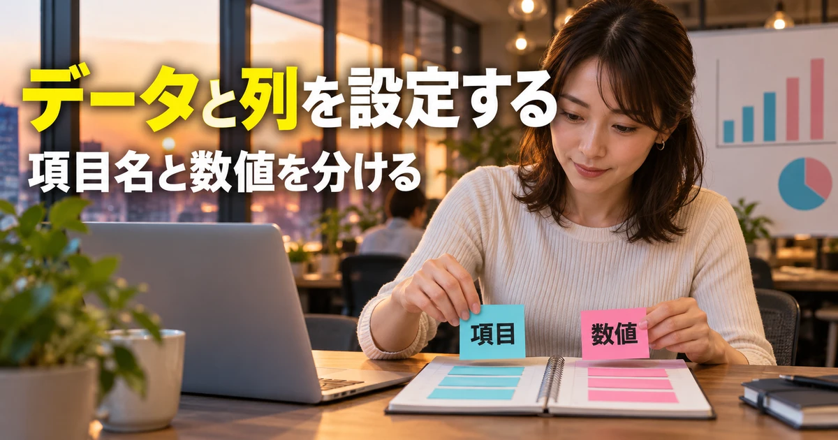 データと列を設定する（項目名と数値を分ける）の説明用生成画像