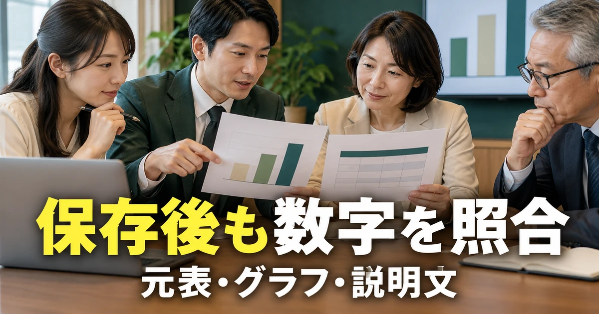 保存後も数字を照合（元表・グラフ・説明文）の説明用生成画像