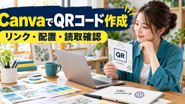 CanvaでQRコード作成（リンク・配置・読取確認）の説明用生成画像