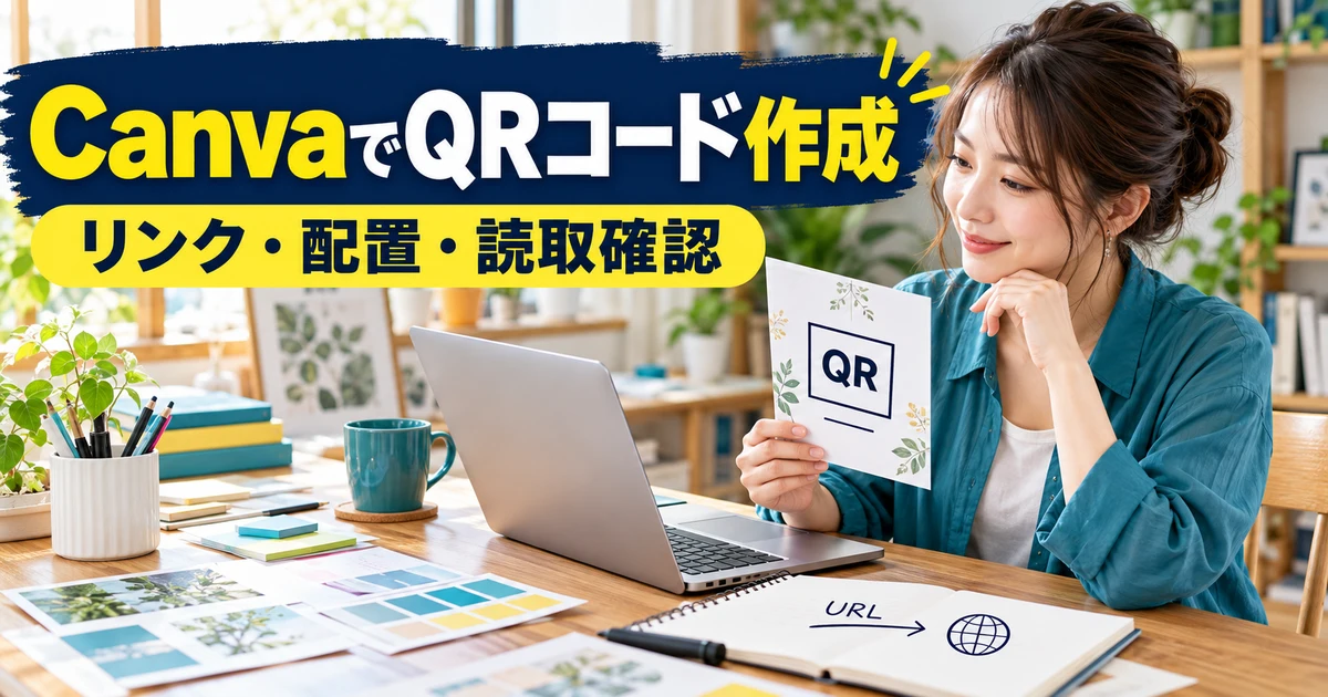 CanvaでQRコード作成（リンク・配置・読取確認）の説明用生成画像