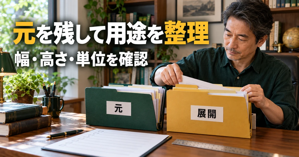 元を残して用途を整理(幅・高さ・単位を確認)の説明用生成画像
