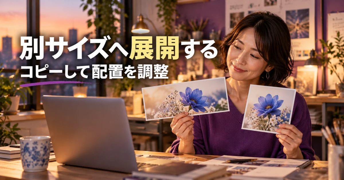 別サイズへ展開する(コピーして配置を調整)の説明用生成画像