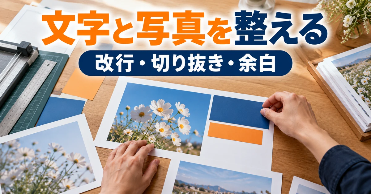 文字と写真を整える(改行・切り抜き・余白)の説明用生成画像