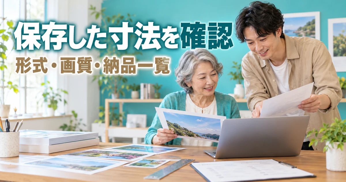 保存した寸法を確認(形式・画質・納品一覧)の説明用生成画像