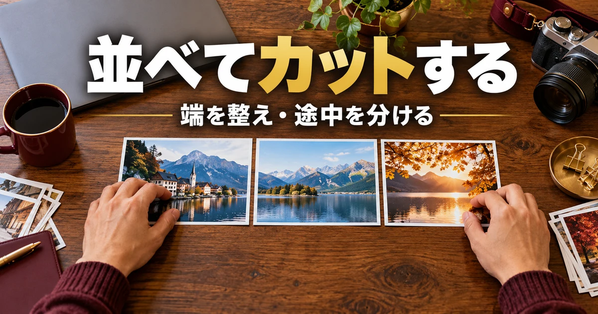 並べてカットする(端を整え・途中を分ける)の説明用生成画像