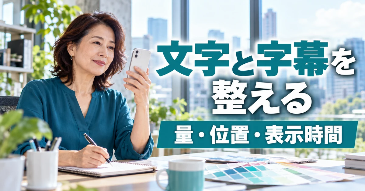 文字と字幕を整える(量・位置・表示時間)の説明用生成画像