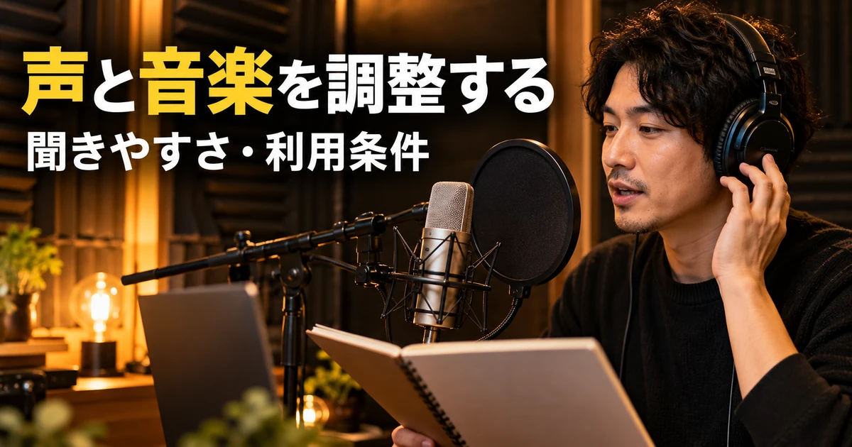 声と音楽を調整する(聞きやすさ・利用条件)の説明用生成画像