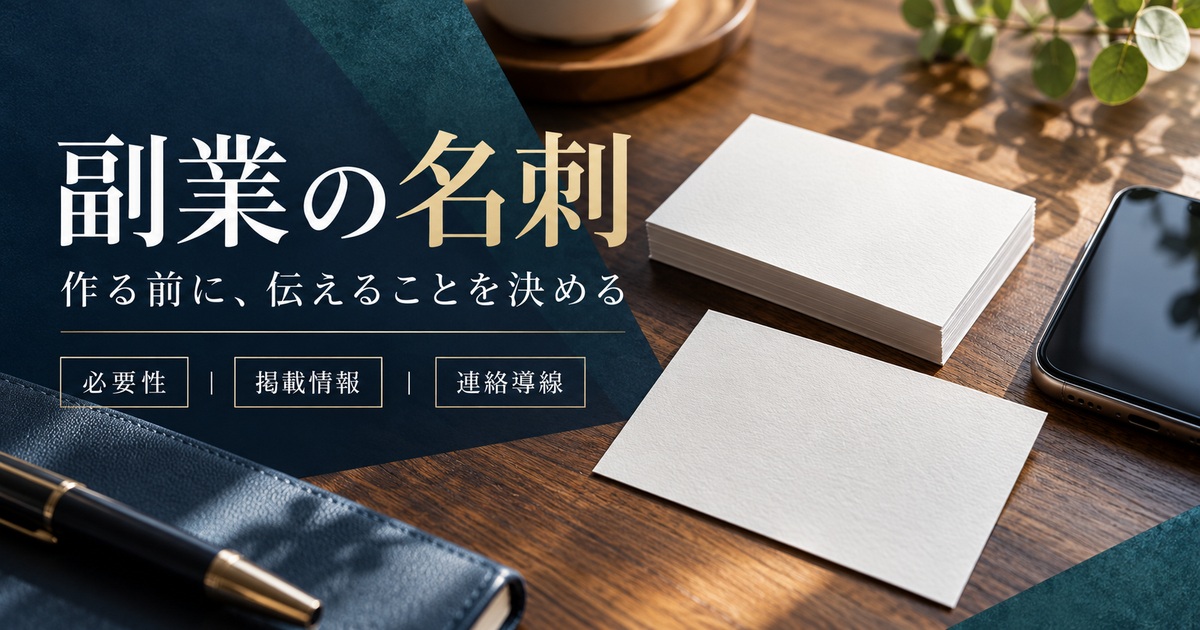 副業の名刺。作る前に伝えることを決める。必要性・掲載情報・連絡導線を整理する。