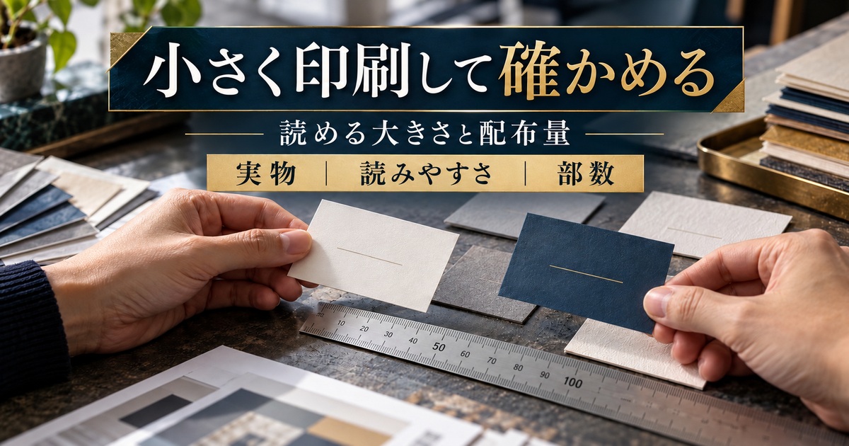 名刺を実寸で見て読みやすさと必要な印刷部数を確認する
