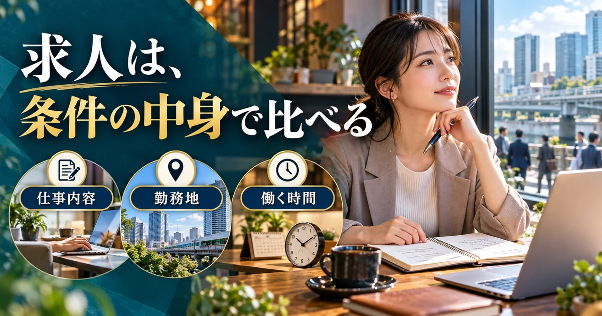 求人の仕事内容・勤務地・働く時間を同じ基準で比較する