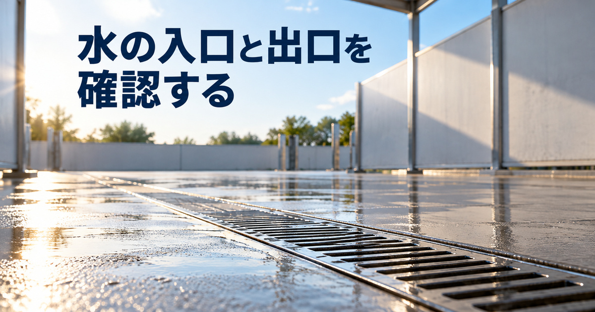 洗車に使う水と排水先を専門担当へ確認する現地のイメージ