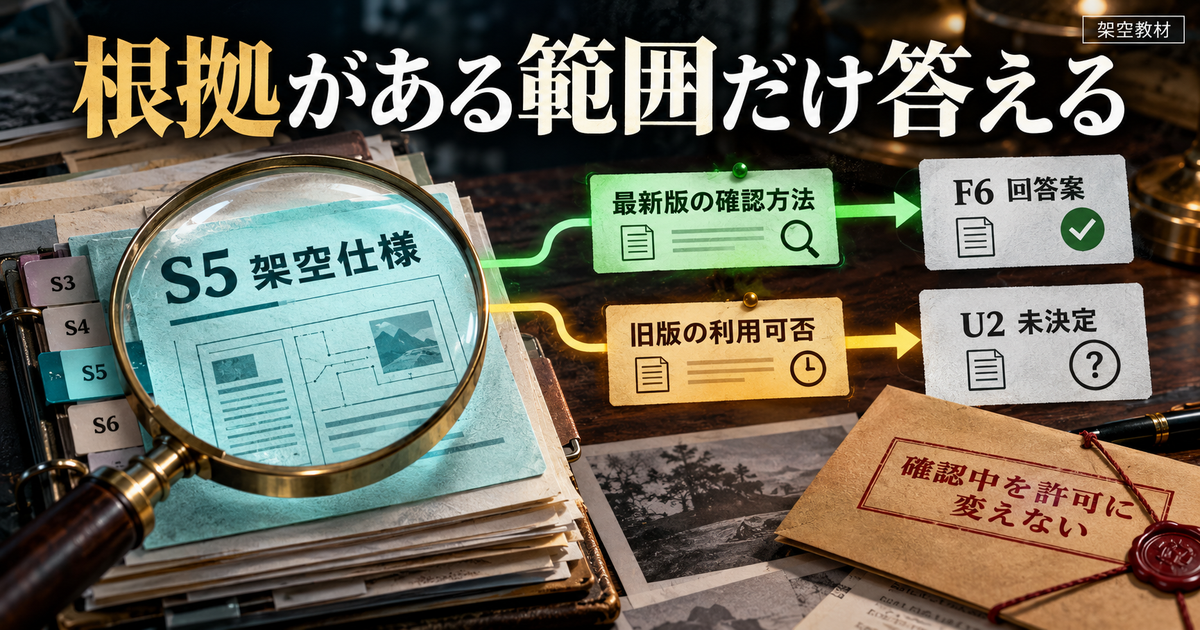 架空仕様S5の最新版確認はF6へ、旧版利用可否はU2未決定へ分ける生成画像