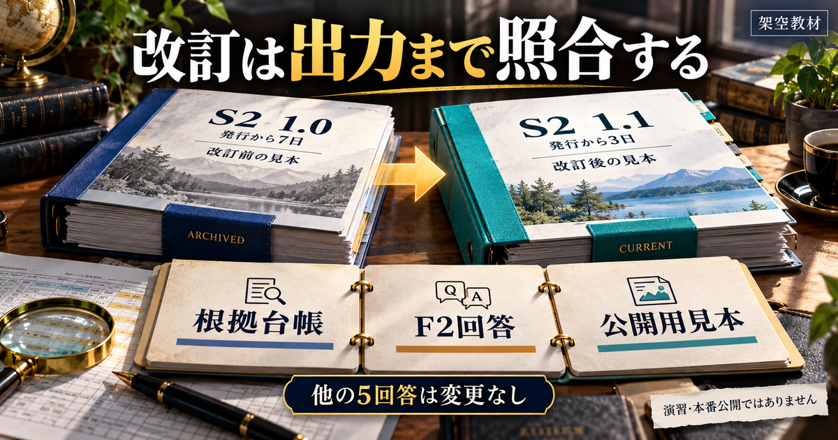 S2の7日版から3日版へ改訂し、根拠台帳・F2・公開用見本を照合する生成画像