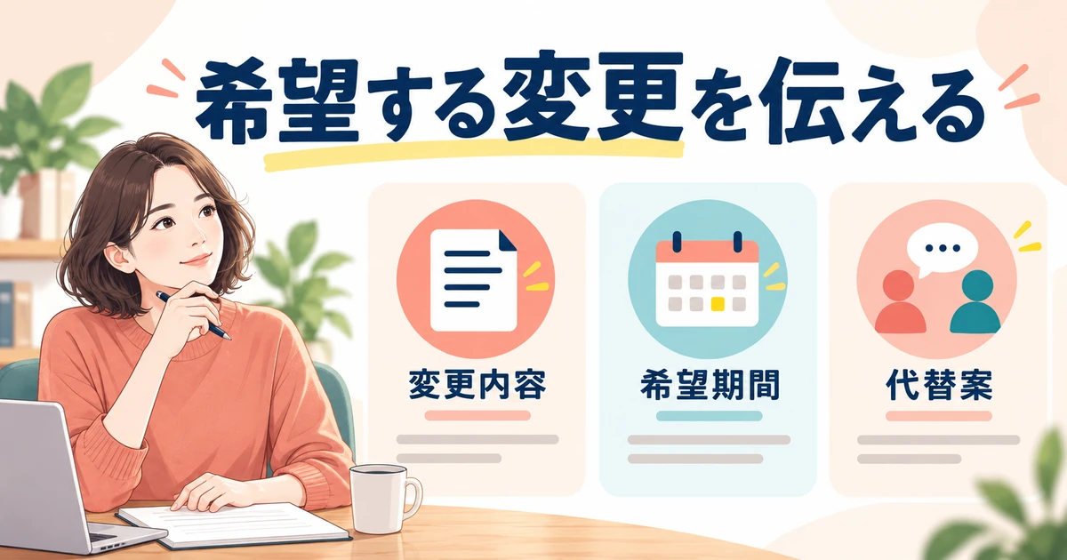 変更内容、希望期間、代替案を整理して育児等への配慮を相談する図