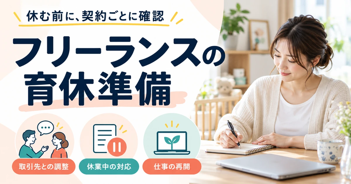 フリーランスが取引先との調整、休業中の対応、仕事の再開を準備するイメージ