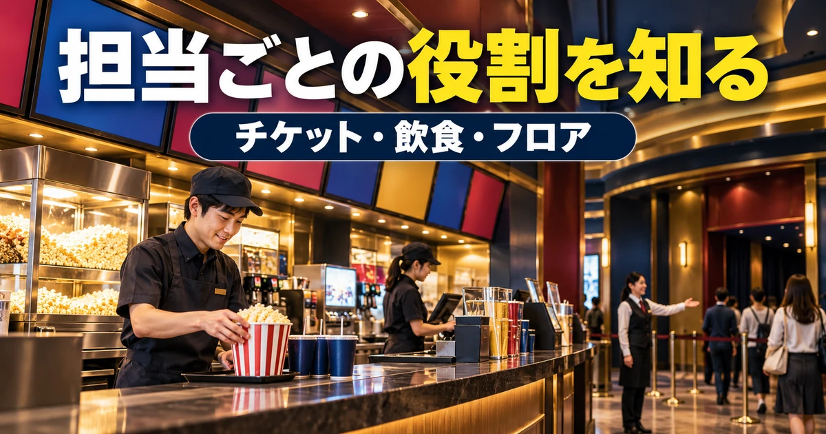 担当ごとの役割を知る(チケット・飲食・フロア)の説明用生成画像