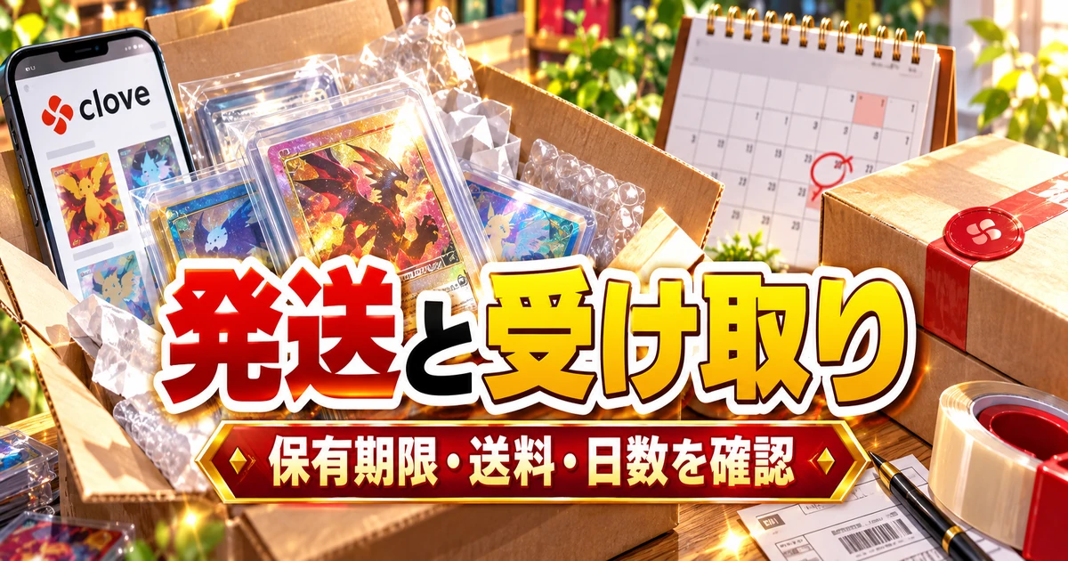 獲得したカードの梱包と発送条件の確認を表したイメージ