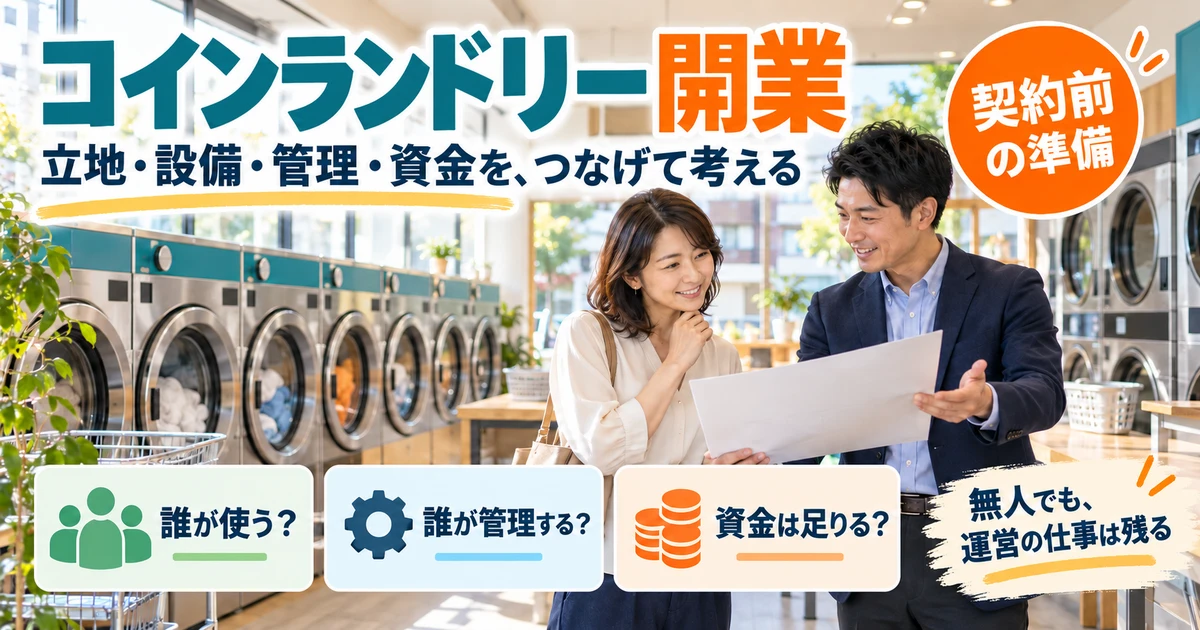 コインランドリー開業で立地、設備、管理、資金を合わせて考える説明用生成画像