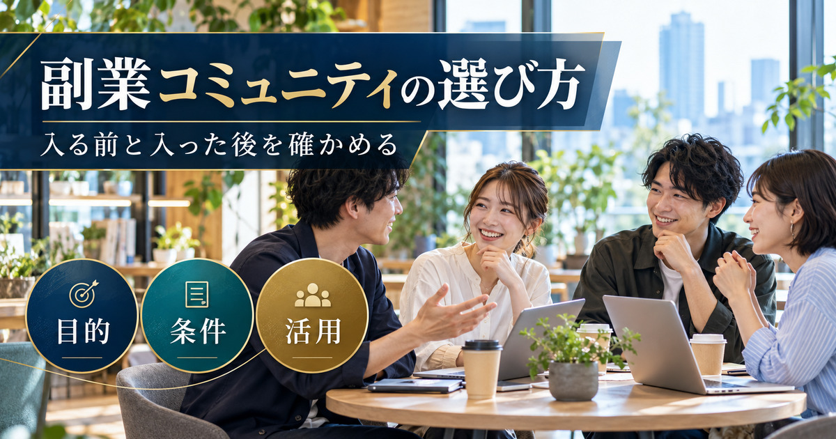 副業コミュニティの選び方。入る前と入った後を確かめる。目的・条件・活用の確認ポイント。