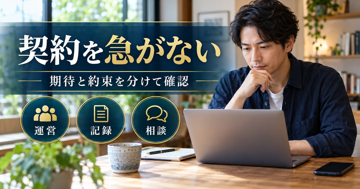 契約を急がない。期待と約束を分けて確認。運営・記録・相談の確認ポイント。