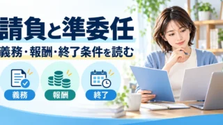 請負と準委任を義務、報酬、終了条件に分けて読む契約確認のイメージ